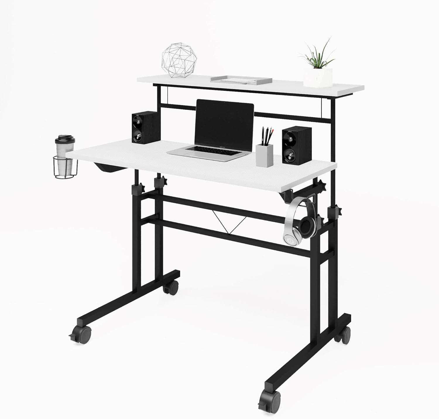Techni Mobili Rolling Writing Desk with Height Adjustable Desktop and Moveable Shelf – CD-3800SU-WHT - Image 8