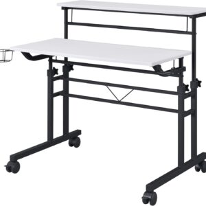 Techni Mobili Rolling Writing Desk with Height Adjustable Desktop and Moveable Shelf – CD-3800SU-WHT