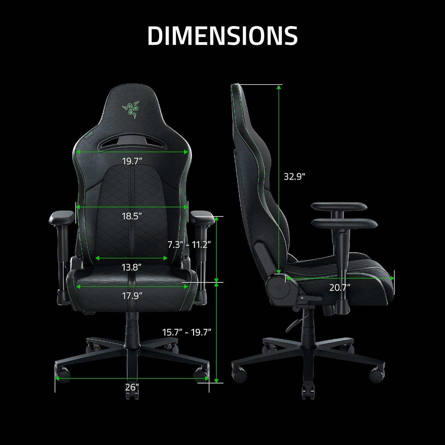 Razer Enki X - chair - steel, plush fabric, high-density polyurethane molded foam, elastomeric polyurethane (EPU) - black, green - Image 2