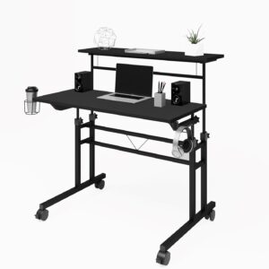Techni Mobili Rolling Writing Desk with Height Adjustable Desktop and Moveable Shelf - CD-3800SU-BK
