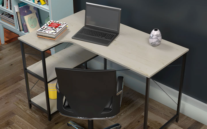 Single-level L-shaped computer desk with shelves - Image 4