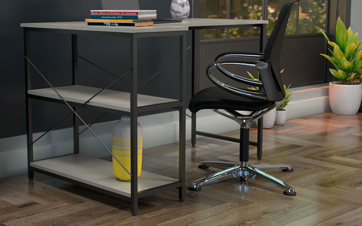 Single-level L-shaped computer desk with shelves - Image 5