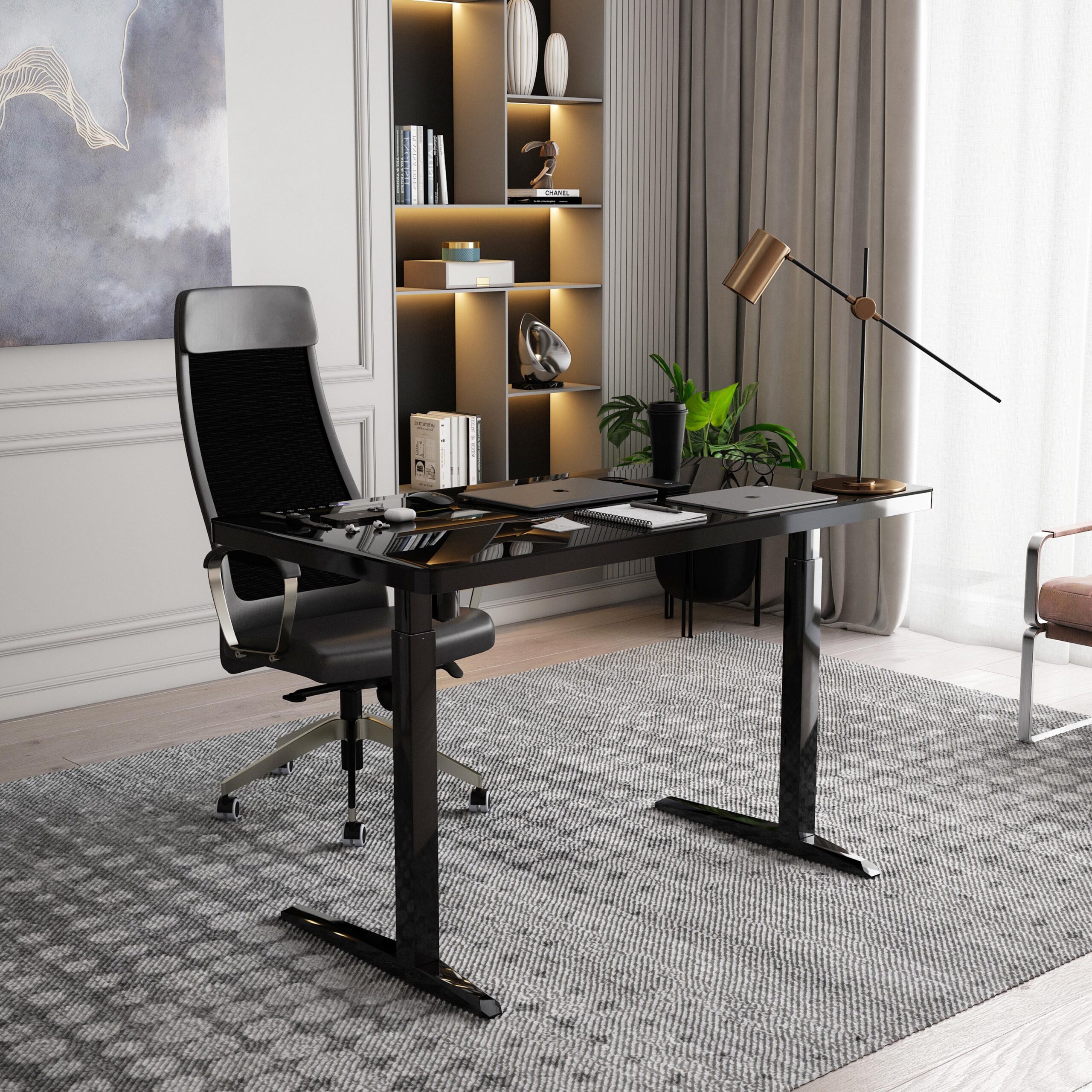 Electronic Glass Desk With Adjustable Height - Storage - Speaker - Wireless charging - Image 2