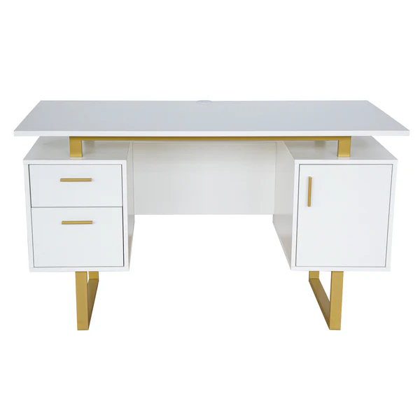 Techni Mobili - Modern Office Desk with Storage White / Gold - Image 4