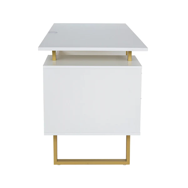 Techni Mobili - Modern Office Desk with Storage White / Gold - Image 5
