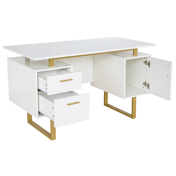 Techni Mobili - Modern Office Desk with Storage White / Gold - Image 6