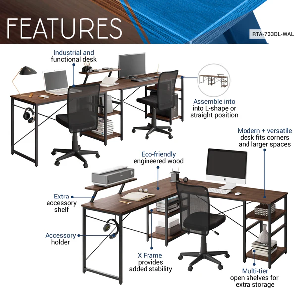 Techni Mobili - L-Shape Industrial Desk with storage shelves - Image 3
