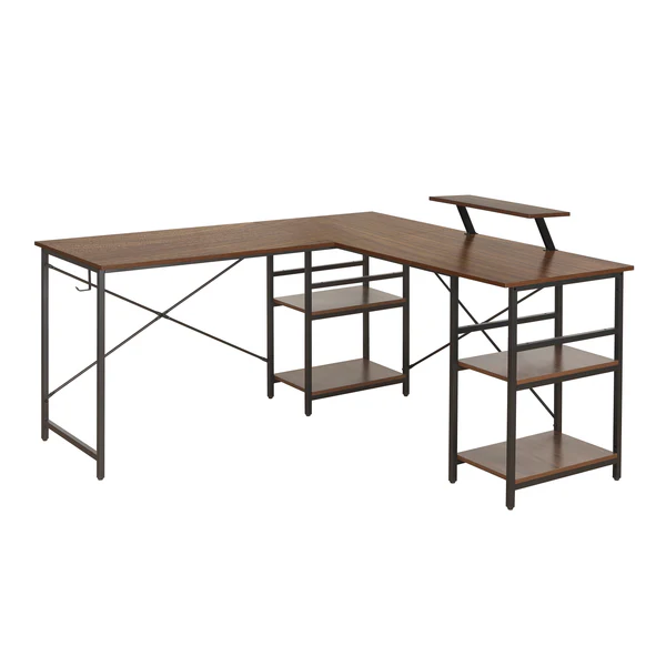 Techni Mobili - L-Shape Industrial Desk with storage shelves