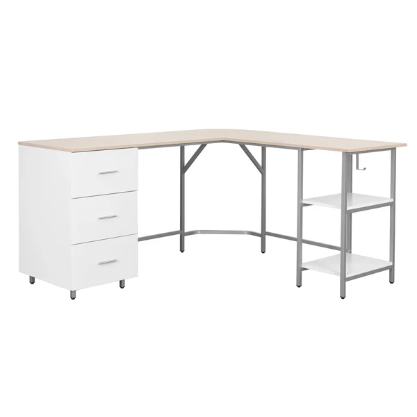 Techni Mobili - L-Shape Home Office Two-Tone Desk with Storage
