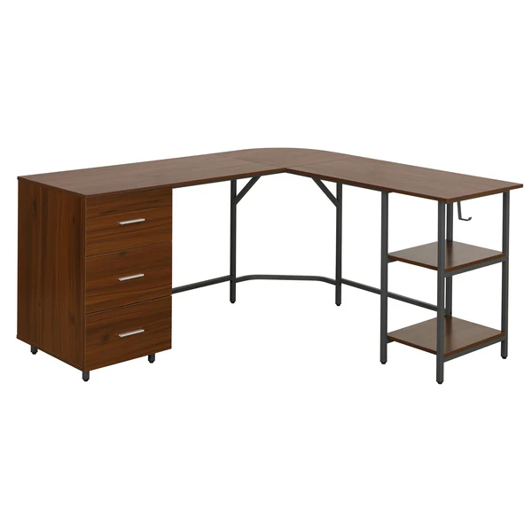 Techni Mobili - L-Shape Home Office Two-Tone Desk with Storage - CD-739DL