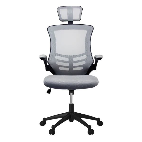 Techni Mobili Modern High-Back Mesh Executive Office Chair With Headrest And Flip Up Arms - Silver Grey