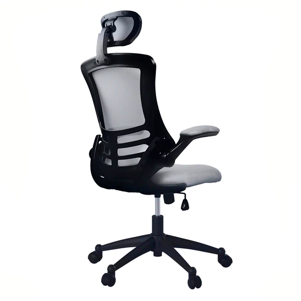 Techni Mobili Modern High-Back Mesh Executive Office Chair With Headrest And Flip Up Arms - Silver Grey - Image 4