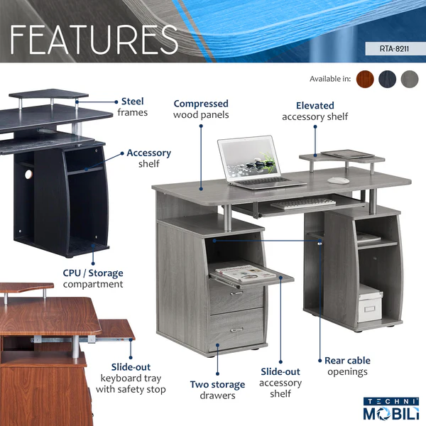 Techni Mobili - Dual Complete Computer Workstation Desk - CD-8211-ES18 - Image 6