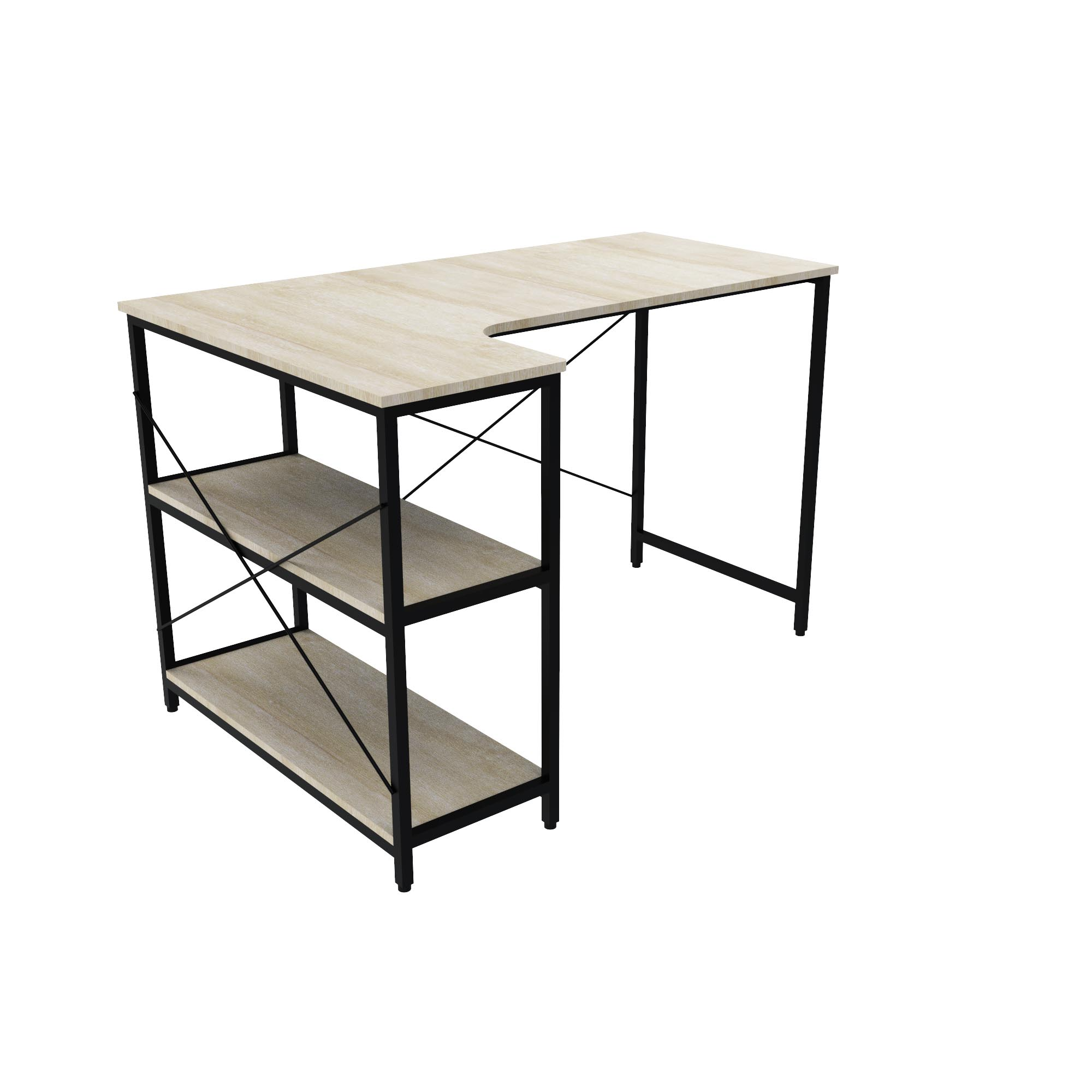 Single-level L-shaped computer desk with shelves - Image 2