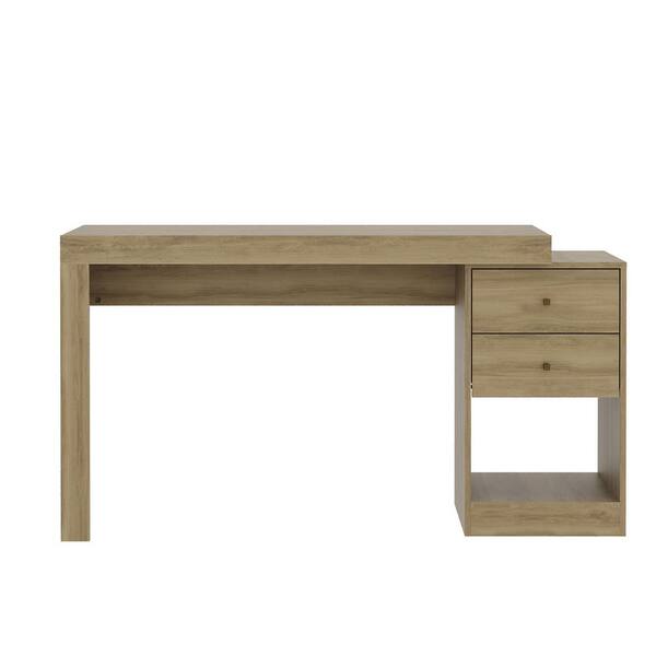 Techni Mobili Expandable Desk with Storage Drawers - Open Shelf - Pine - Image 2