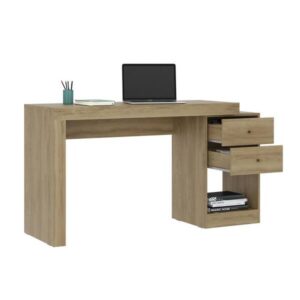 Techni Mobili Expandable Desk with Storage Drawers - Open Shelf  - Pine