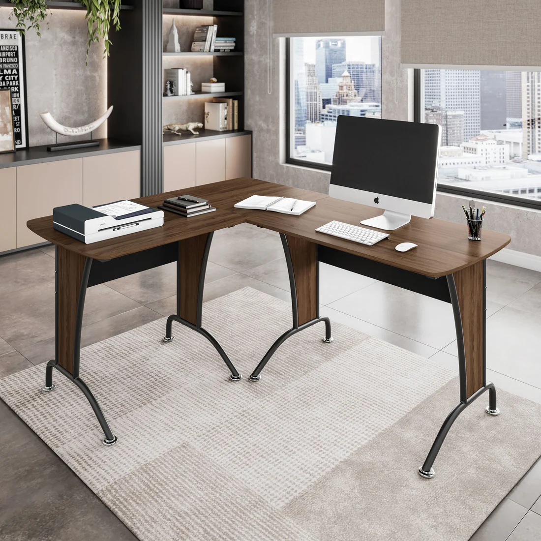 Techni Mobili - Deluxe L-Shaped Desk with Inline Team Desk Option - Mahogany - CD-3806-M615 - Image 2