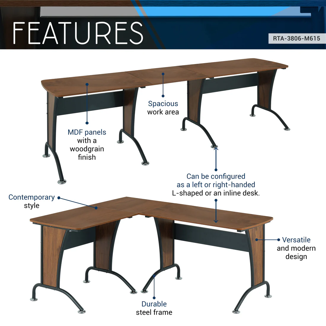 Techni Mobili - Deluxe L-Shaped Desk with Inline Team Desk Option - Mahogany - CD-3806-M615 - Image 3
